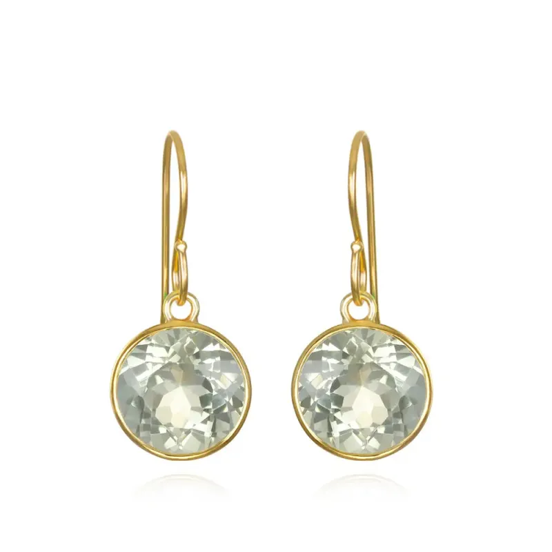 Bezel Round Gemdrop Dangles - Green Amethyst - Gold sold by Amelia Rose Design