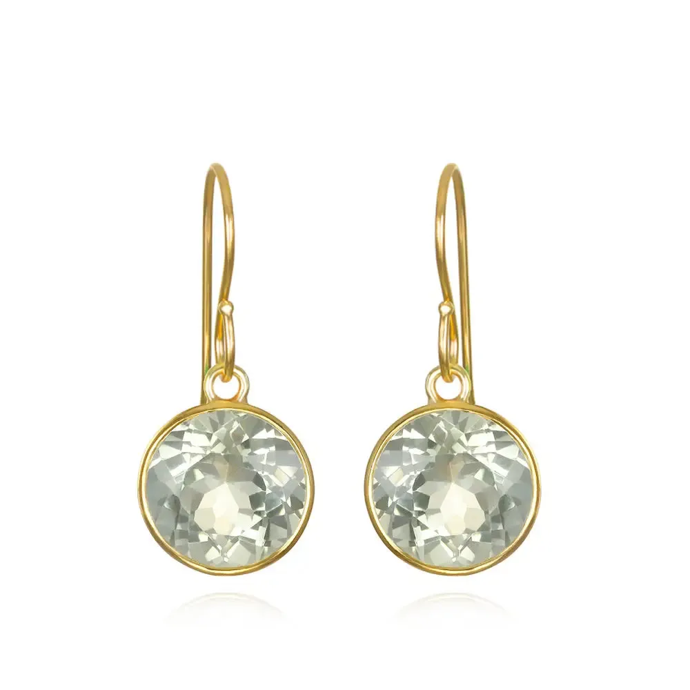 Bezel Round Gemdrop Dangles - Green Amethyst - Gold sold by Amelia Rose Design