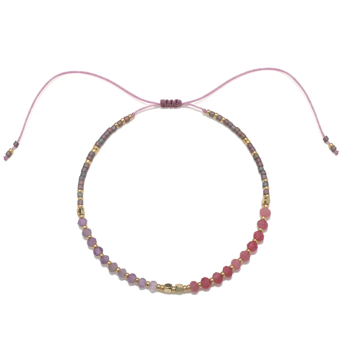 Miyuki Beaded Pull Tie Bracelet - Purple sold by Amelia Rose Design