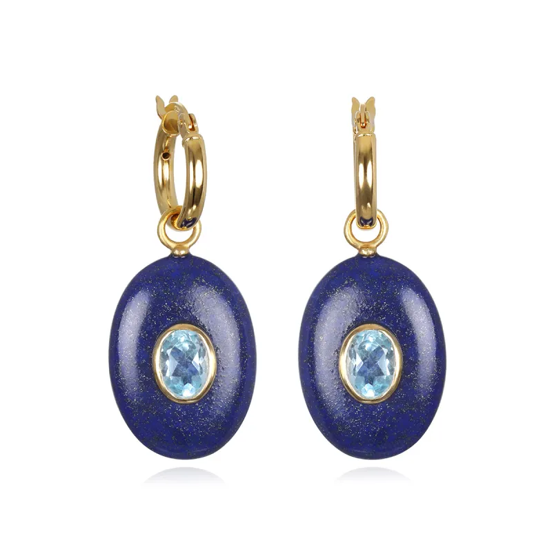 New! Lapis & Topaz Oval Huggies sold by Amelia Rose Design