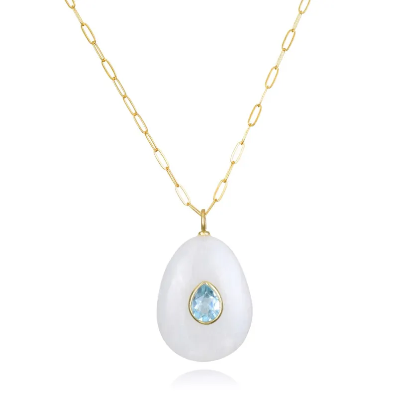 New! Rainbow Moonstone & Blue Topaz Pear Pendant Gold - Multiple Lengths sold by Amelia Rose Design
