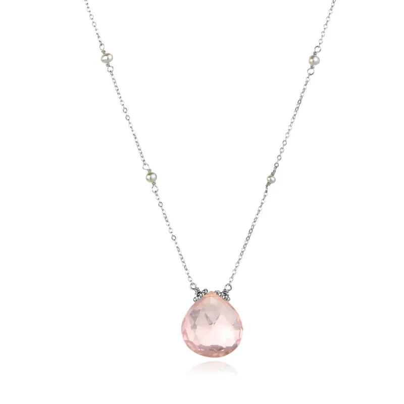 Catherine Necklace-Rose Quartz sold by Amelia Rose Design
