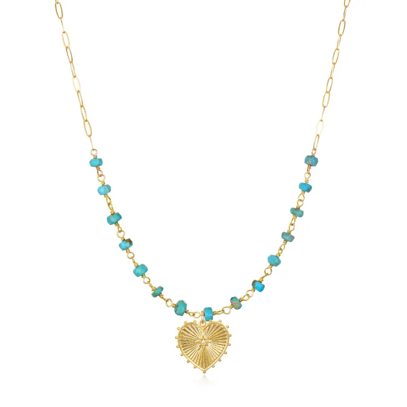 New! Beaded Heart Paperclip Necklace-Turquoise sold by Amelia Rose Design