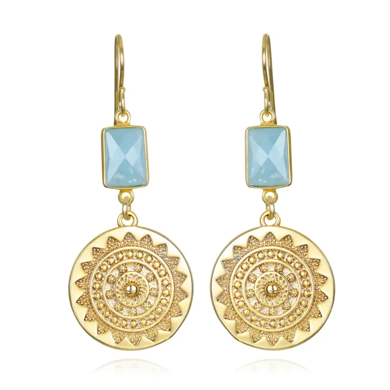 New! Sun Medallion Dangles -Aquamarine sold by Amelia Rose Design