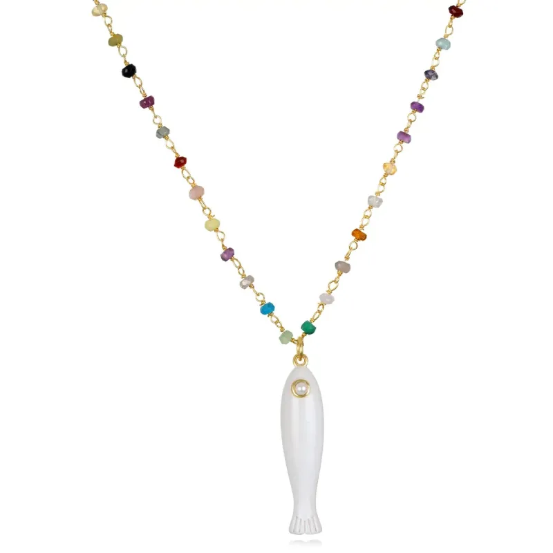 New! Rainbow Fish Necklace-White sold by Amelia Rose Design