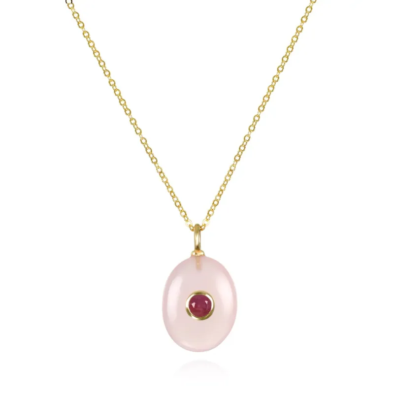 New! Oval Charm Cable Necklace-Pink Chalcedony & Sapphire sold by Amelia Rose Design
