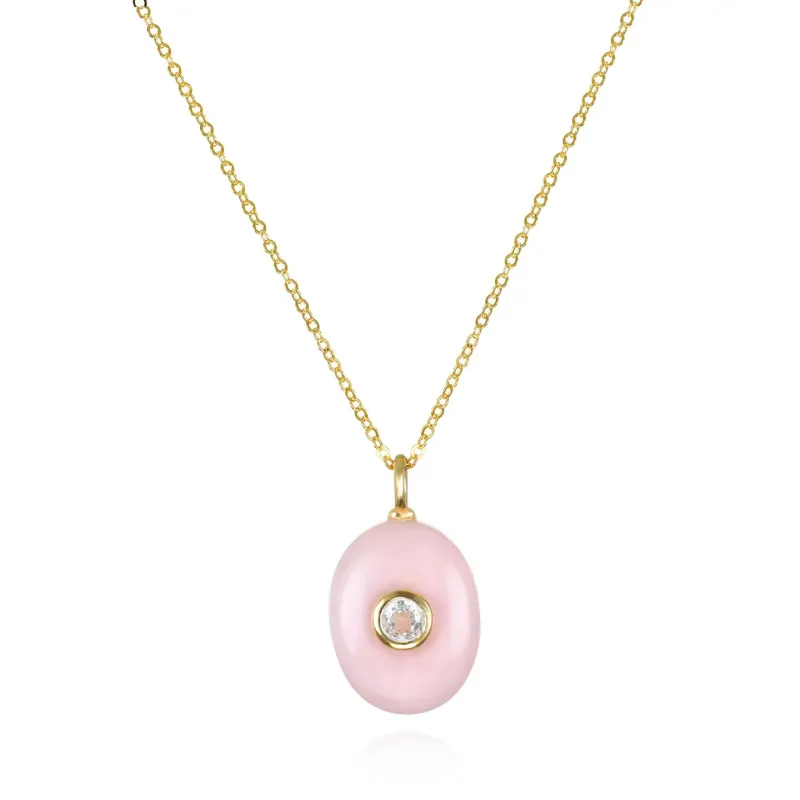 New! Oval Charm Cable Necklace-Pink Opal & White Topaz sold by Amelia Rose Design