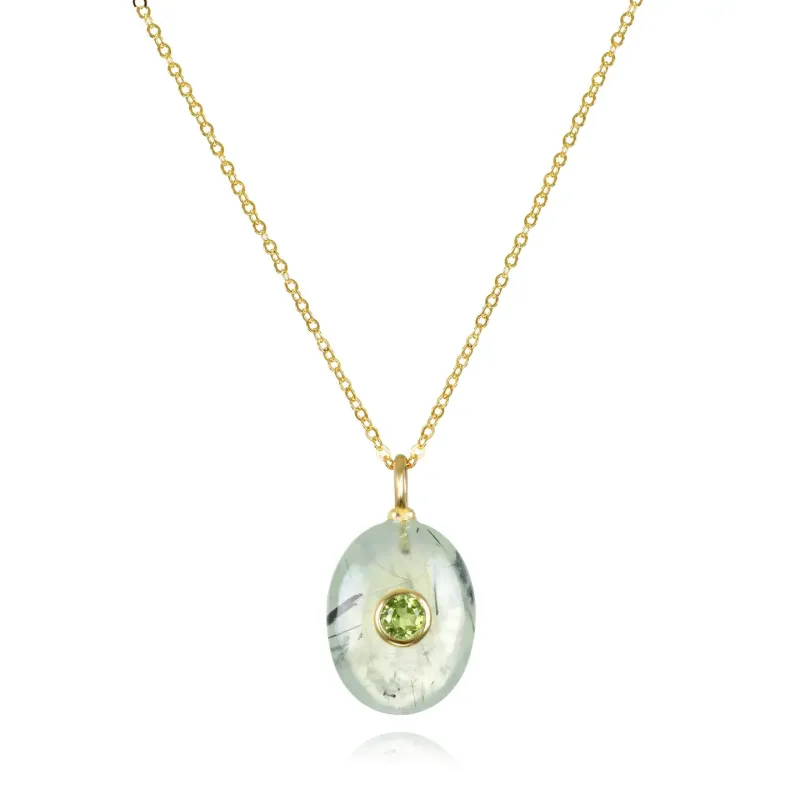 New! Oval Charm Cable Necklace-Prehnite & Peridot sold by Amelia Rose Design