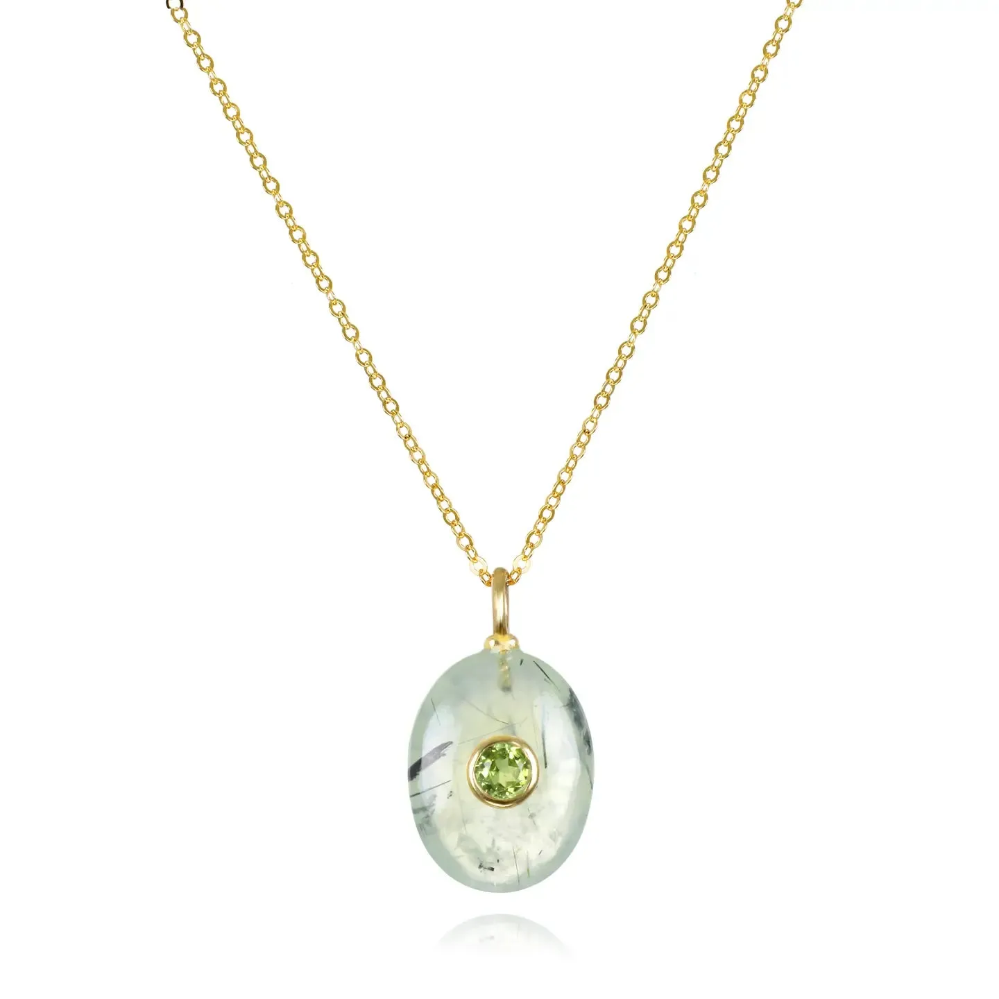 New! Oval Charm Cable Necklace-Prehnite & Peridot sold by Amelia Rose Design