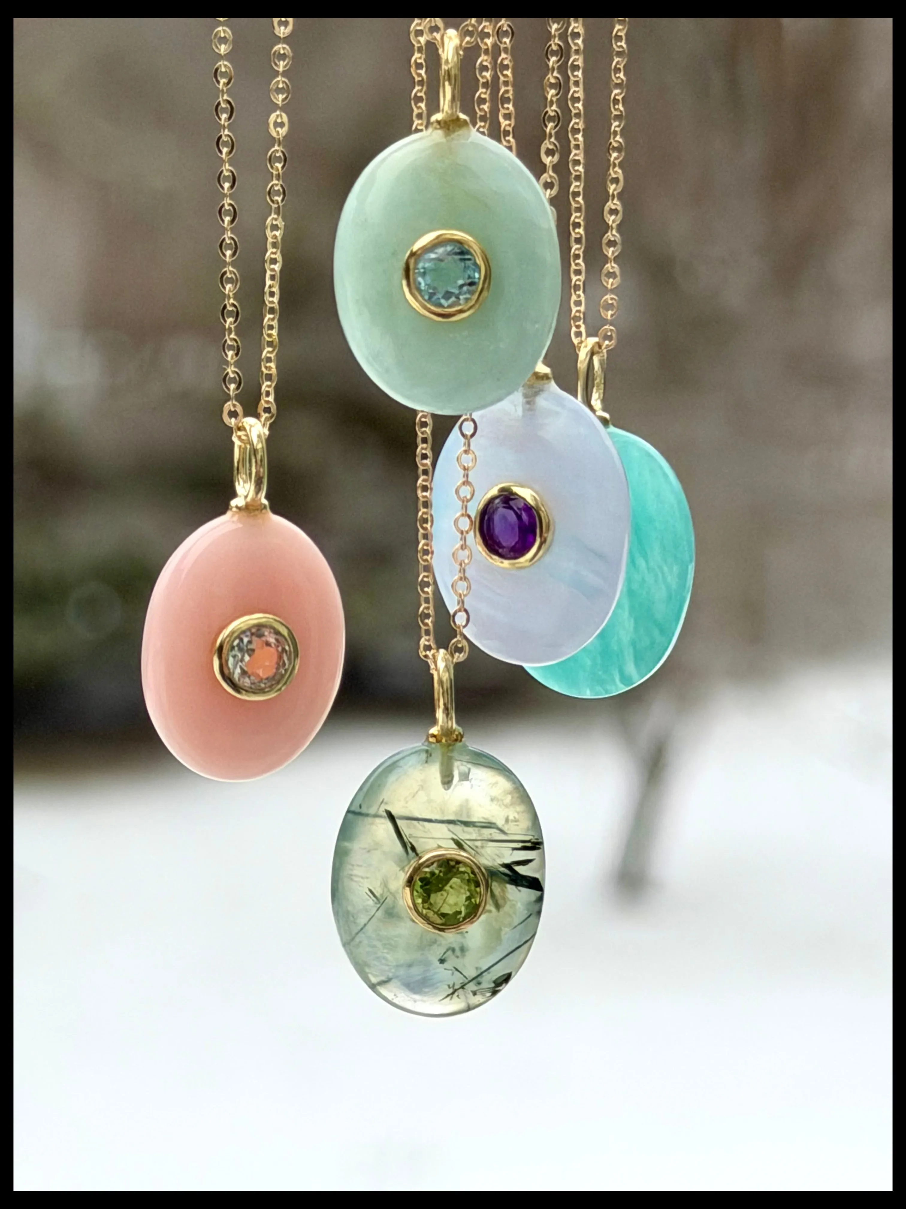 New! Oval Charm Cable Necklace-Prehnite & Peridot sold by Amelia Rose Design product image thumbnail 2