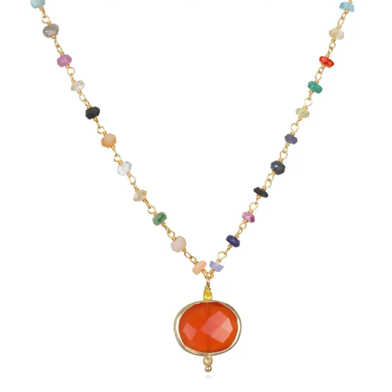New! Bezel Charm Rainbow Necklace-Pink Chalcedony sold by Amelia Rose Design