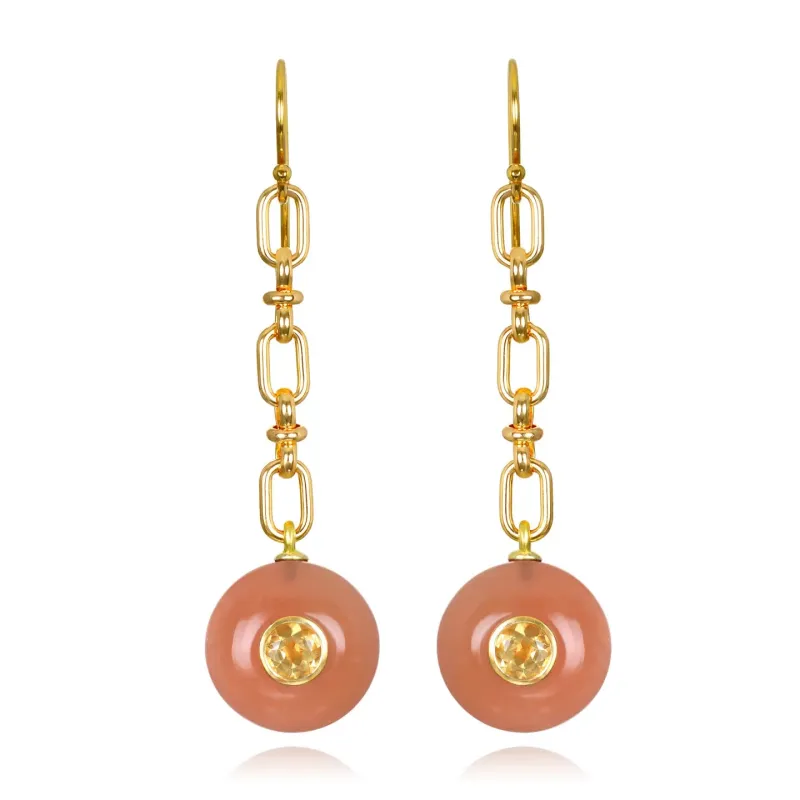 New!  Geometric Dangles-Peach Moonstone & Citrine made by Amelia Rose Design