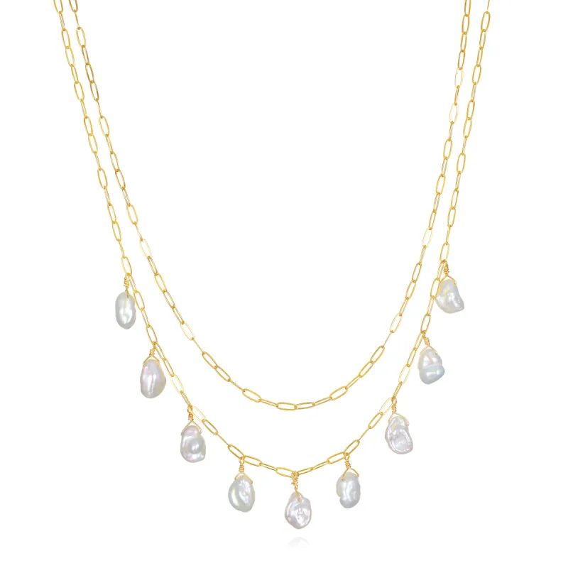 Layered Freshwater Pearl Paperclip Necklace sold by Amelia Rose Design