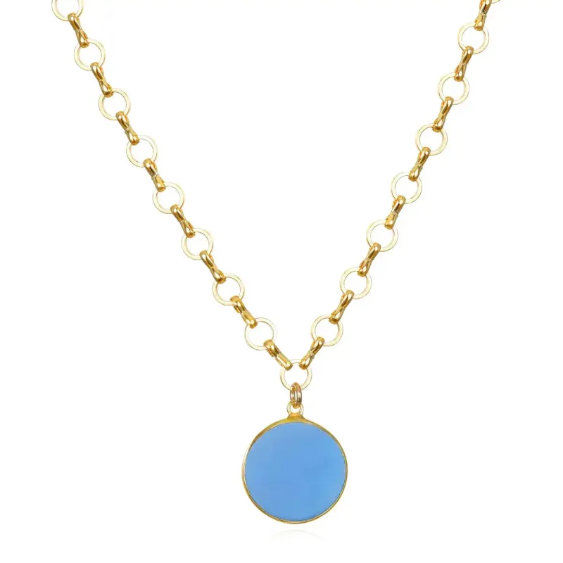 New! Petite Circle Blue Chalcedony Necklace sold by Amelia Rose Design
