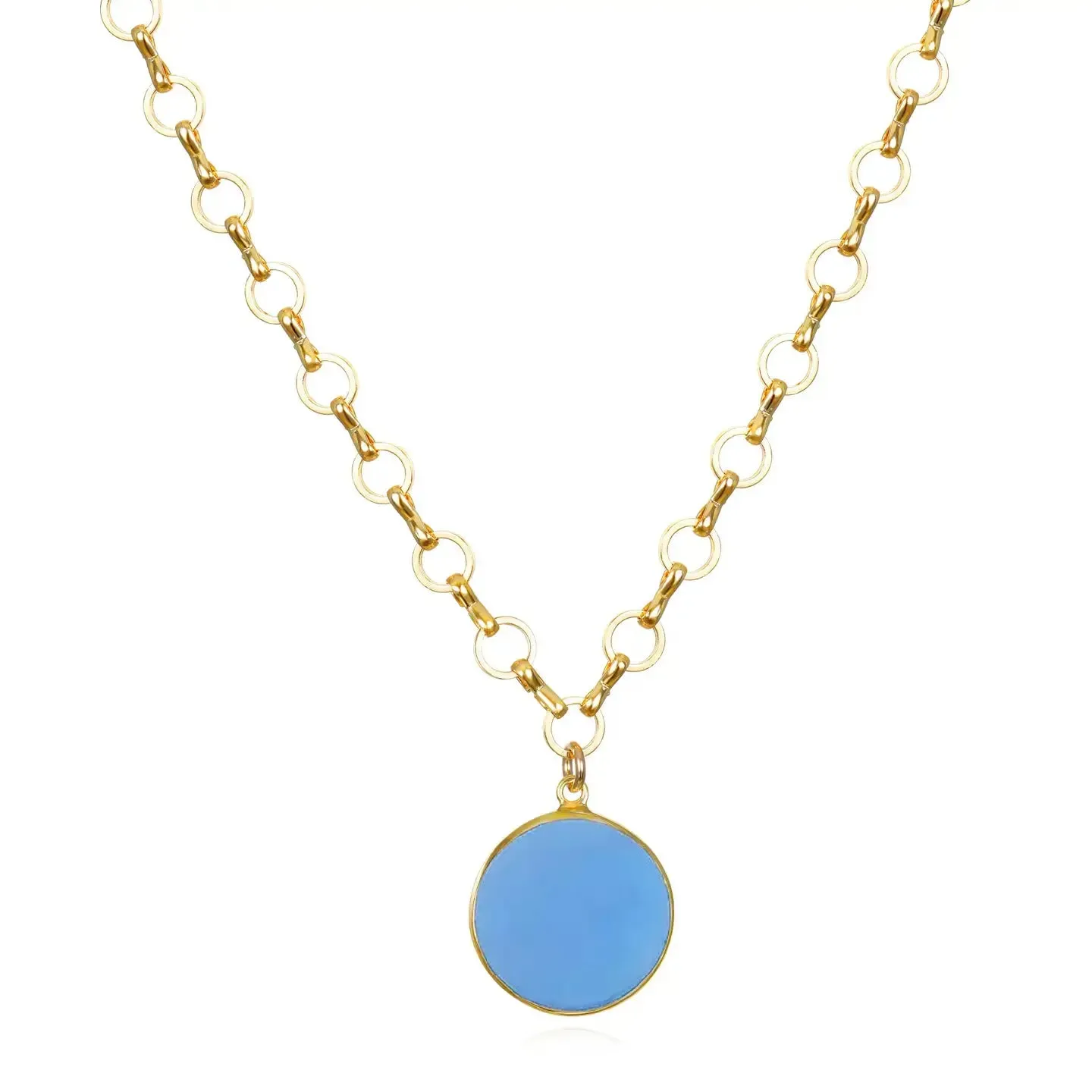 New! Petite Circle Blue Chalcedony Necklace sold by Amelia Rose Design