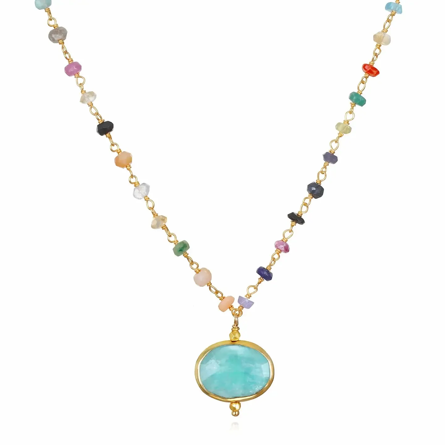 New! Bezel Charm Rainbow Necklace-Amazonite sold by Amelia Rose Design