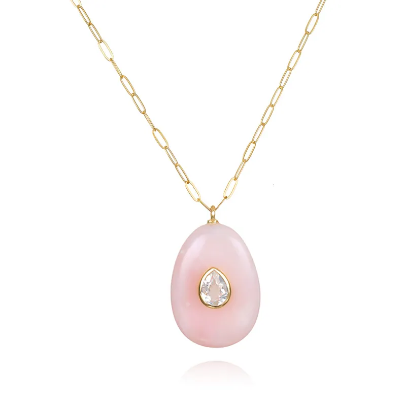 New! Pink Opal & White Topaz Pear Pendant-Multiple Lengths sold by Amelia Rose Design