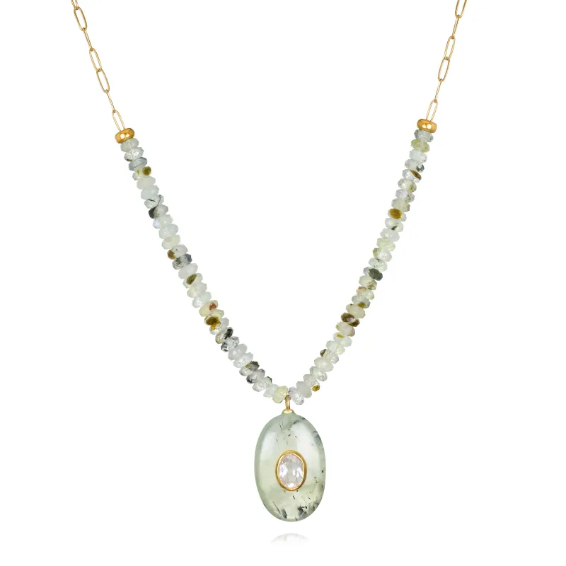 New! Beaded Paperclip Necklace-Prehnite & Topaz made by Amelia Rose Design