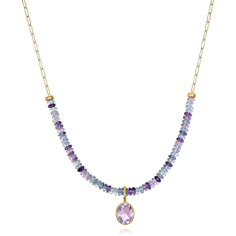 New! Beaded Paperclip Necklace-Fluorite & Pink Amethyst made by Amelia Rose Design