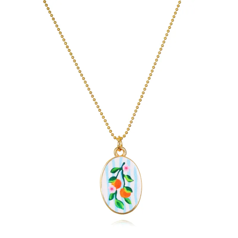 New! Enamel Oranges Oval Charm Necklace made by Amelia Rose Design
