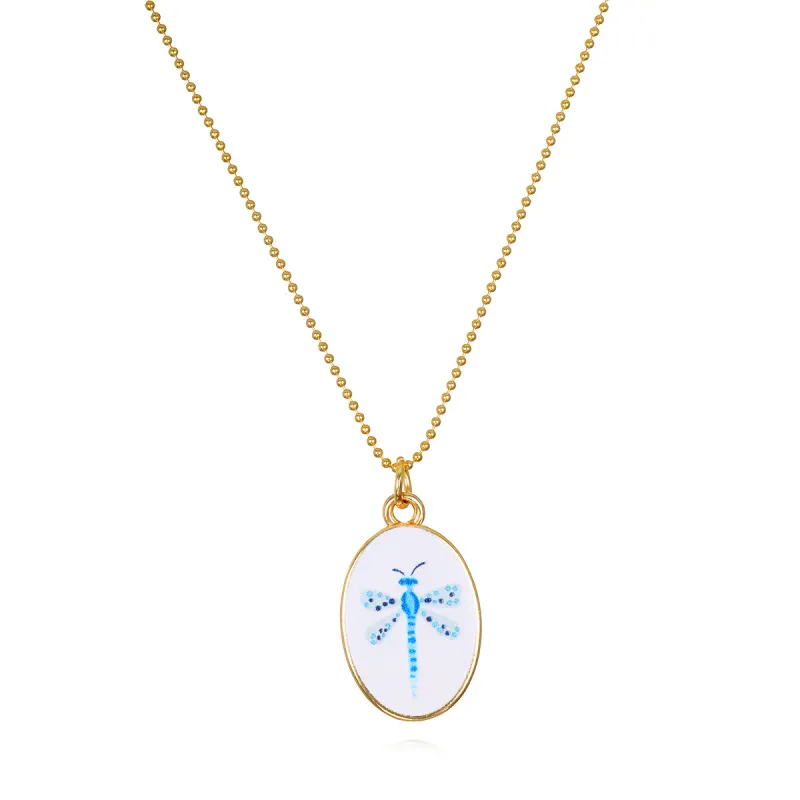 New! Enamel Dragonfly Oval Charm Necklace made by Amelia Rose Design