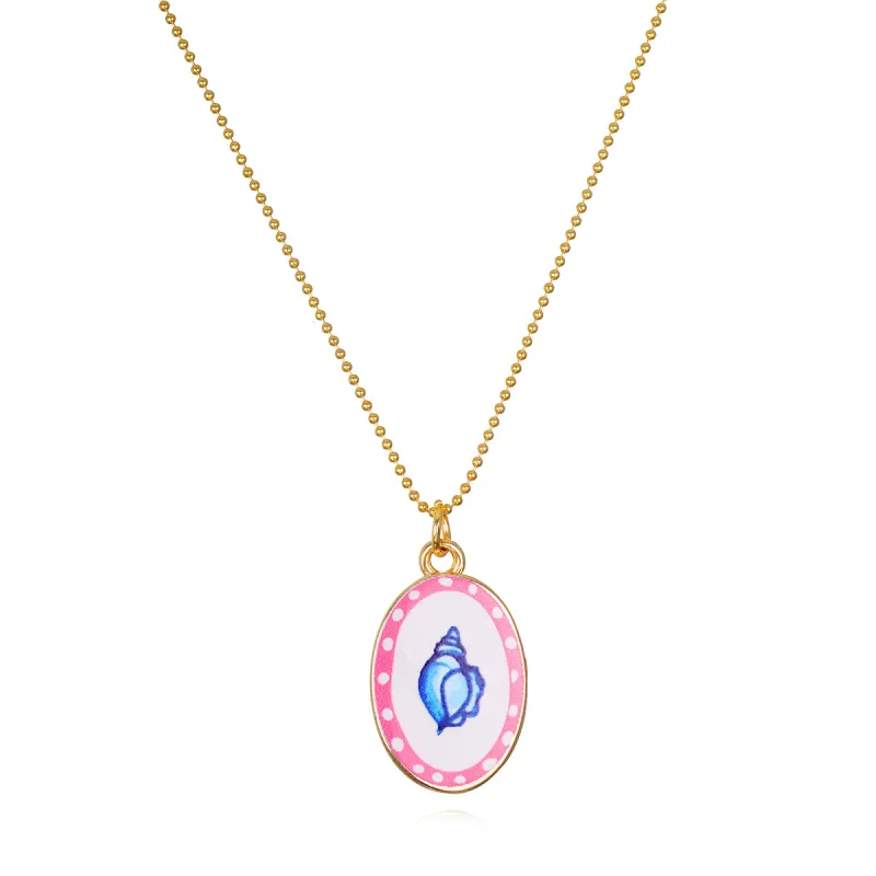 New! Enamel Conch Shell Oval Charm Necklace made by Amelia Rose Design
