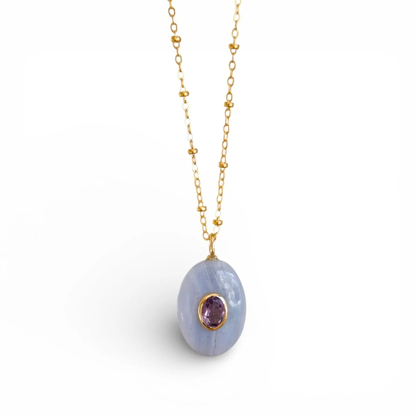 New! Gemstone Oval Satellite Necklace-Lace Agate & Amethyst sold by Amelia Rose Design