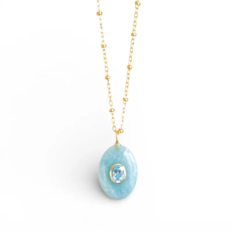 New!  Gemstone Oval Satellite Necklace-Aquamarine & Topaz sold by Amelia Rose Design