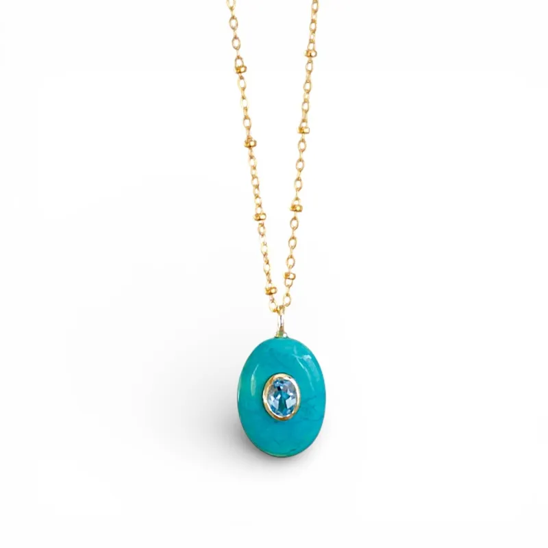 New!  Gemstone Oval Satellite Necklace-Green Turquoise & Topaz sold by Amelia Rose Design