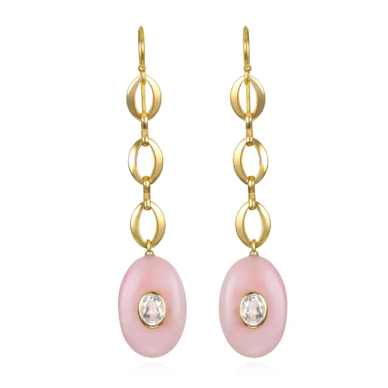 New!  Double Oval Gemstone Dangles-Pink Opal & Topaz sold by Amelia Rose Design