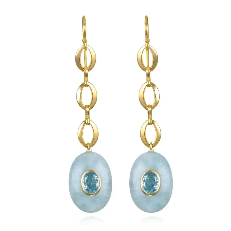 New!  Double Oval Gemstone Dangles-Aquamarine & Topaz made by Amelia Rose Design