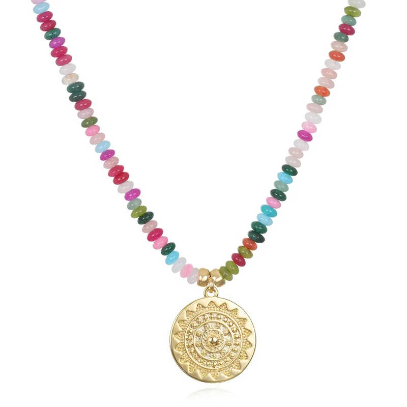 New!  Rainbow Quartz Sun Medallion Necklace made by Amelia Rose Design