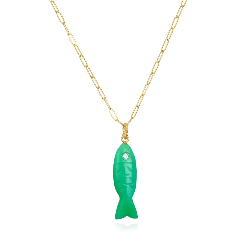 New! Carved Stone Fish Necklace-Chrysoprase made by Amelia Rose Design
