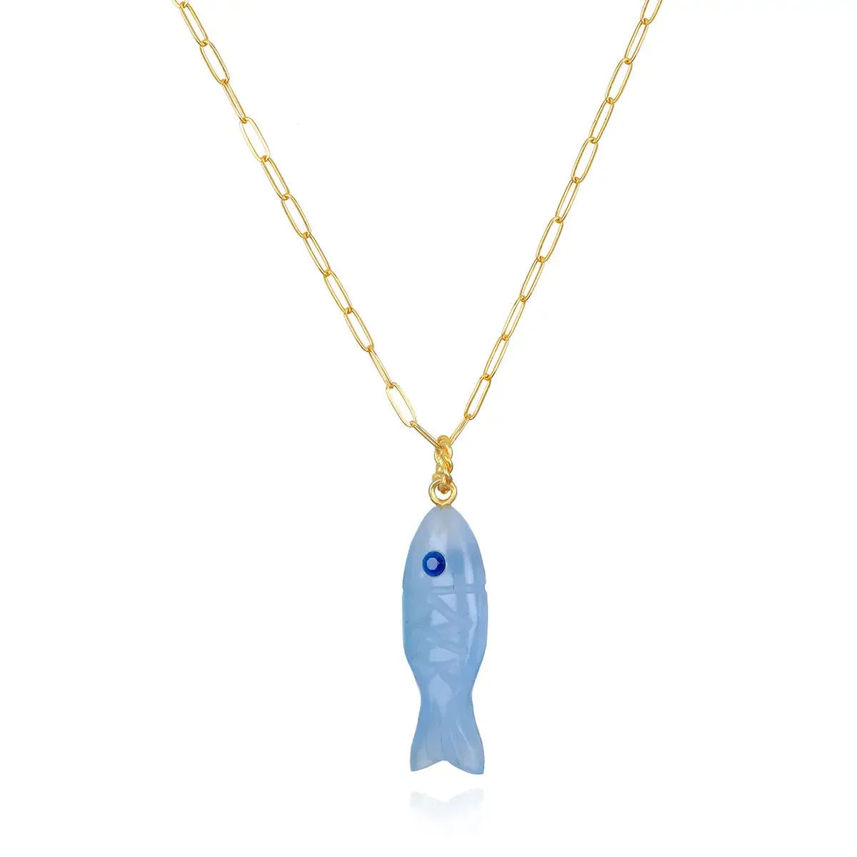 New! Carved Stone Fish Necklace-Blue Chalcedony sold by Amelia Rose Design