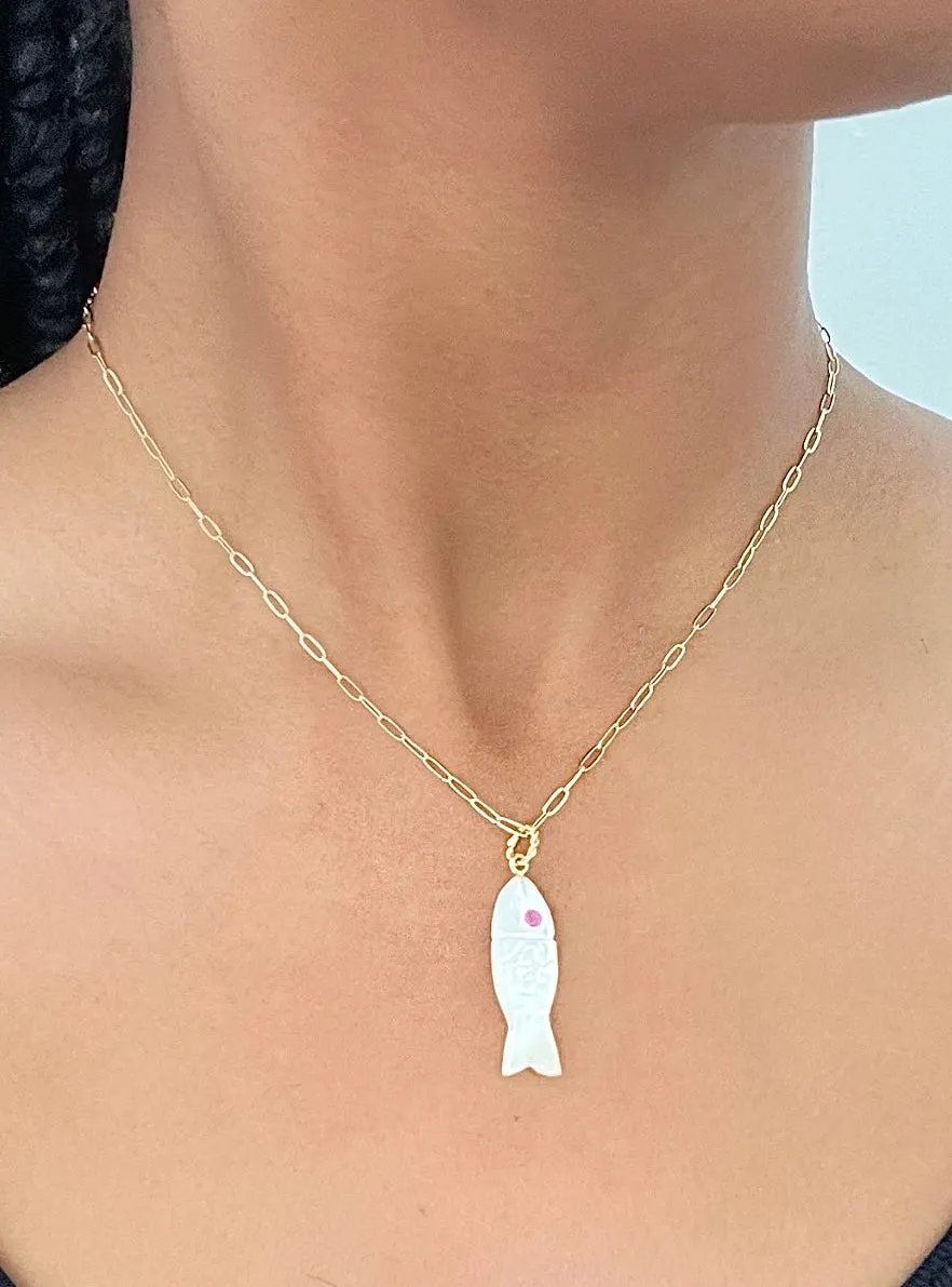 New! Carved Stone Fish Necklace-Blue Chalcedony sold by Amelia Rose Design product image thumbnail 3