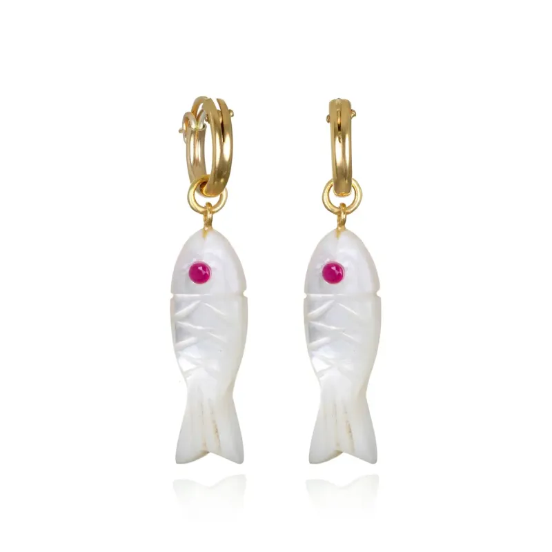 New!  Carved Stone Fish Huggies-Mother of Pearl made by Amelia Rose Design