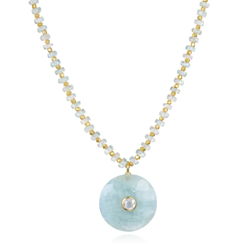 Aquamarine Statement Coin Sparkle Necklace made by Amelia Rose Design