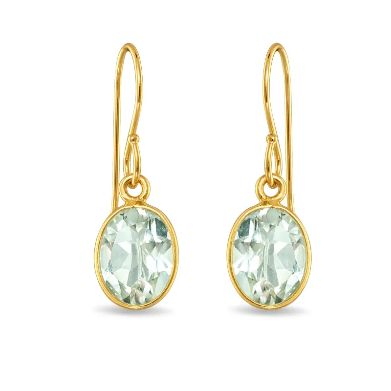 Bezeled Oval Gemdrop Earrings - Green Amethyst made by Amelia Rose Design