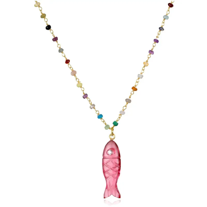 New! Rainbow Fish Necklace-Pink Quartz made by Amelia Rose Design