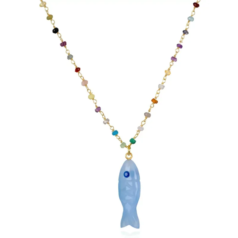 New! Rainbow Fish Necklace-Blue Chalcedony made by Amelia Rose Design