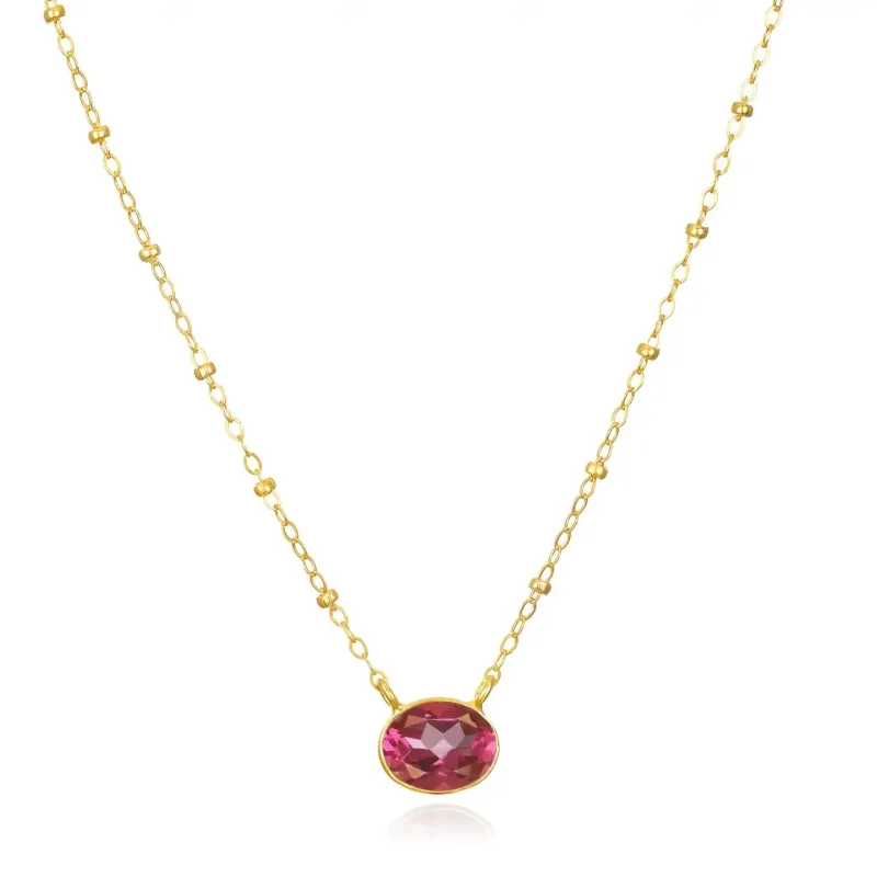 New!  Bezel Satellite Necklace-Pink Topaz made by Amelia Rose Design