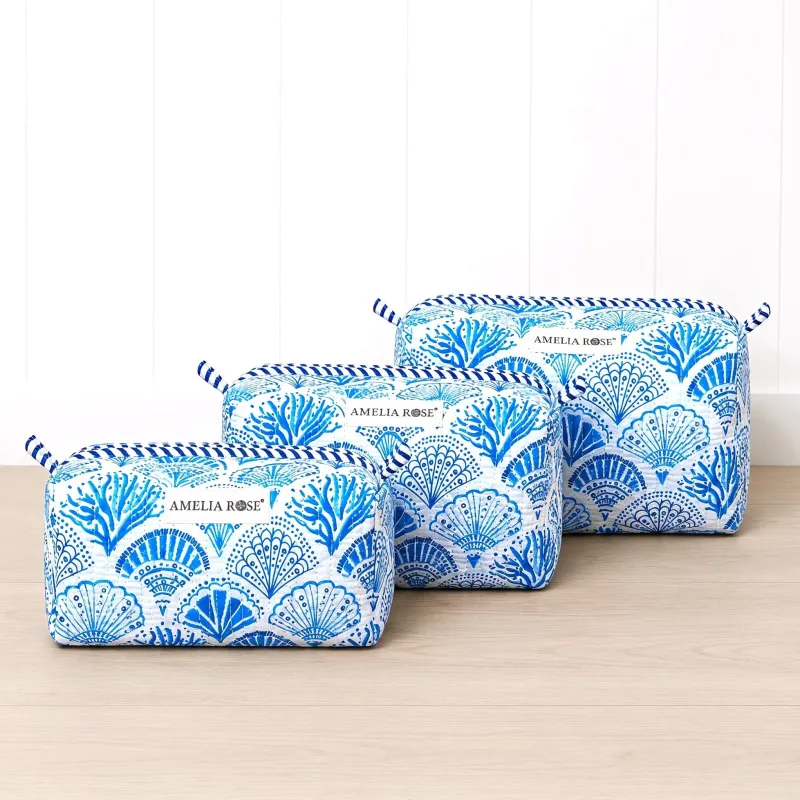 New! Seashells Stripes Cosmetic Pouches made by Amelia Rose Design