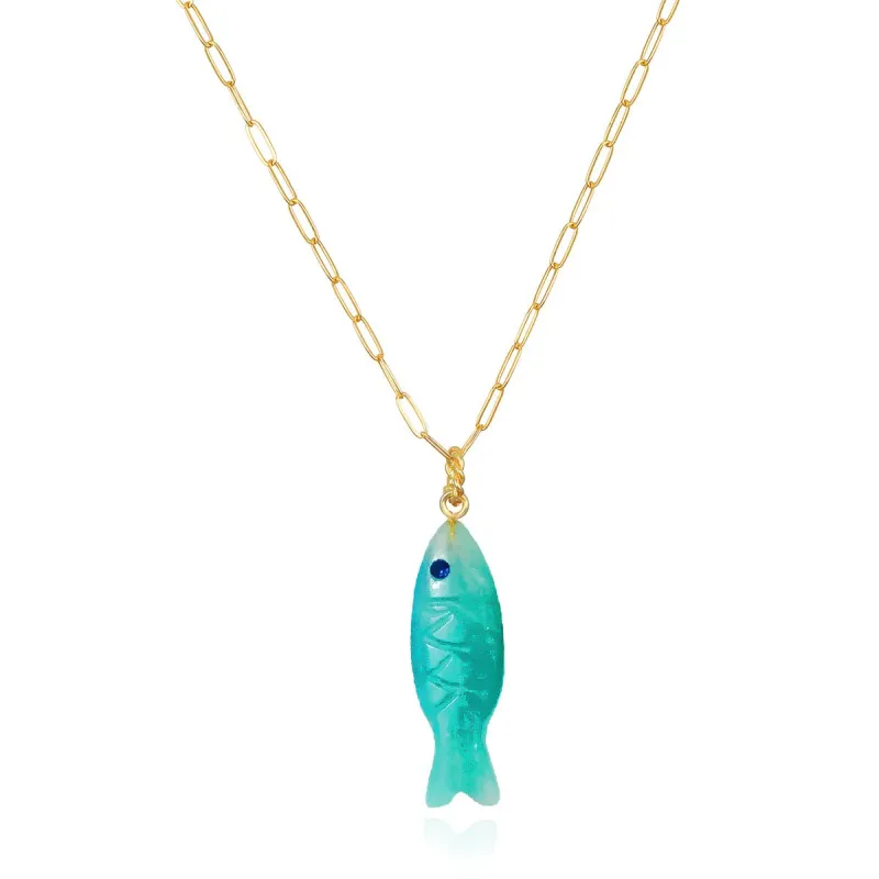 New!  Carved Stone Fish Necklace-Amazonite made by Amelia Rose Design