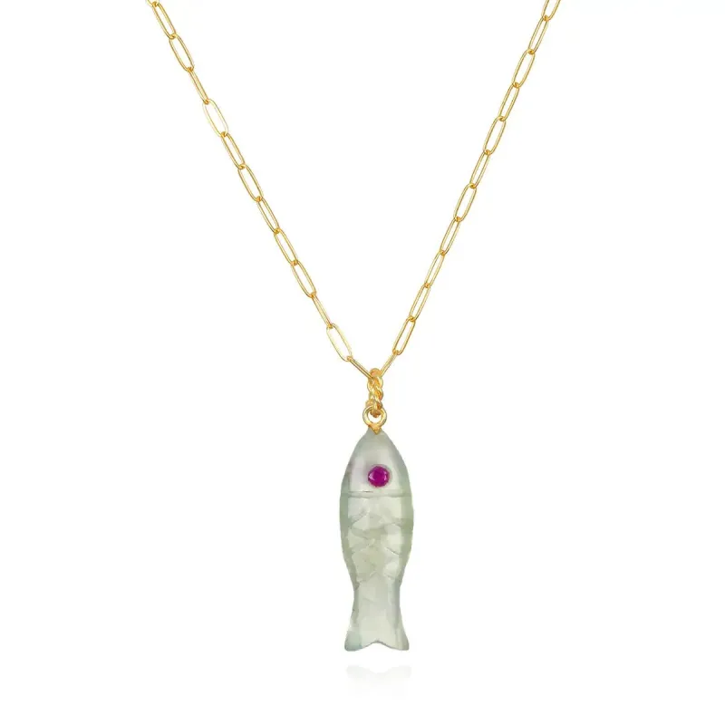 New! Carved Stone Fish Necklace-Prehnite made by Amelia Rose Design