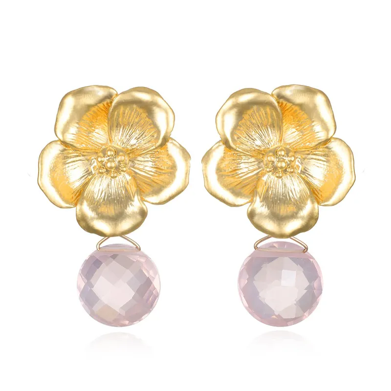 Peony Earring-Rose Quartz made by Amelia Rose Design