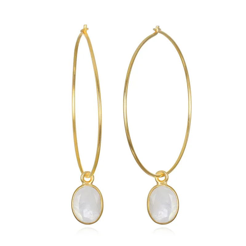 Gemdrop Hoop Earrings - Rainbow Moonstone sold by Amelia Rose Design