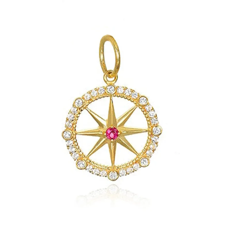 Compass Rose Charm-Pink Tourmaline sold by Amelia Rose Design