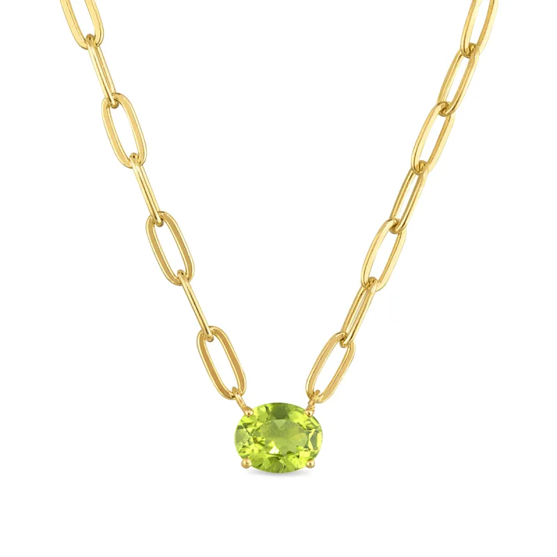 New! Statement Paperclip Gemdrop Necklace - Peridot sold by Amelia Rose Design