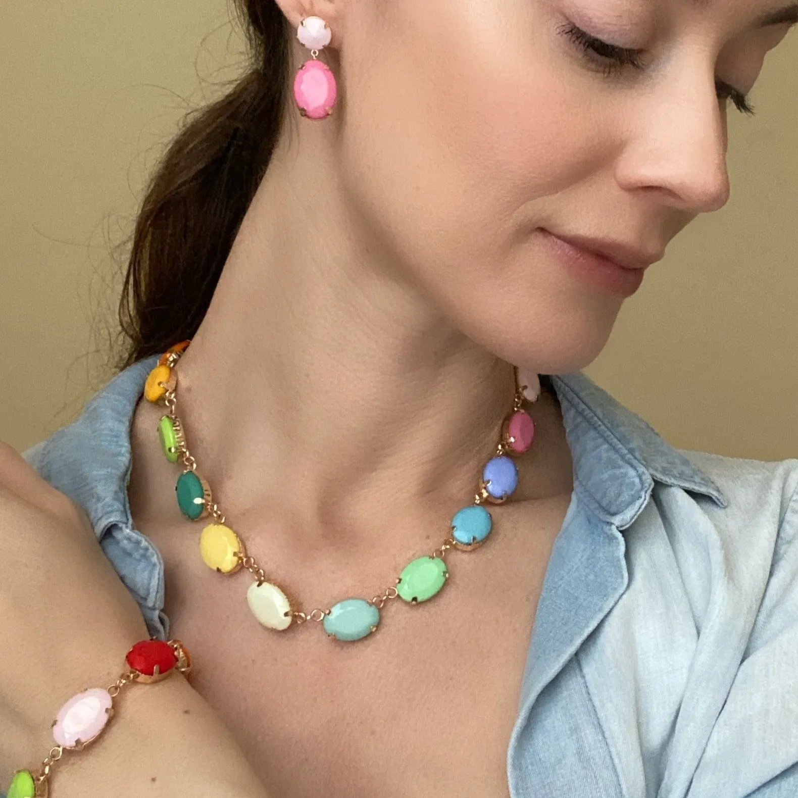 London Oval Cut Necklace-Pastel Rainbow sold by Amelia Rose Design product image thumbnail 2