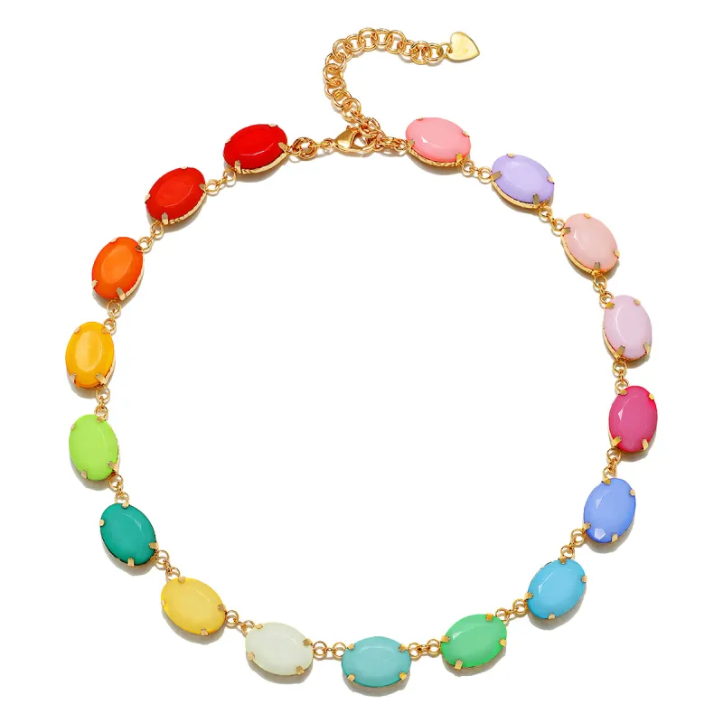 London Oval Cut Necklace-Pastel Rainbow sold by Amelia Rose Design